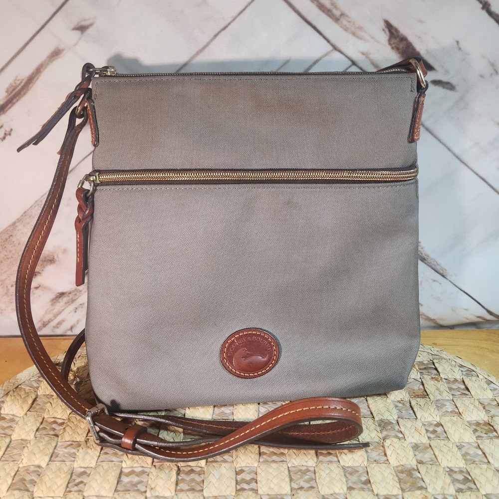 Dooney & Bourke Grey Nylon Crossbody Bag Leather Trim Duck Logo S438